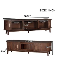 Rainsken Tv Stand for TVs up to 75", Fluted Entertainment Center, Media Console with Tambour Sliding Doors and Grill Flip-Down Door for Living Ro