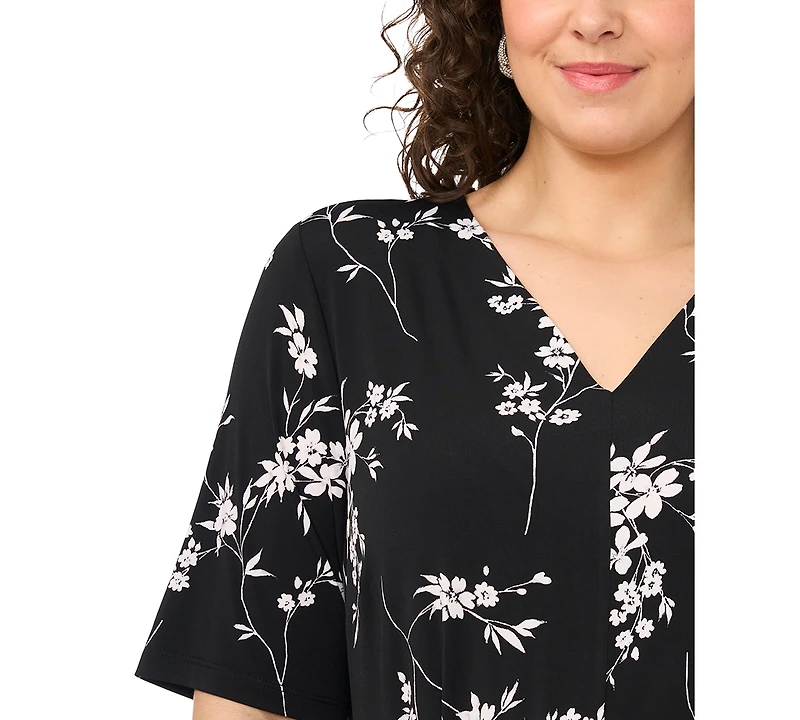 Msk Plus Printed V-Neck Midi Dress