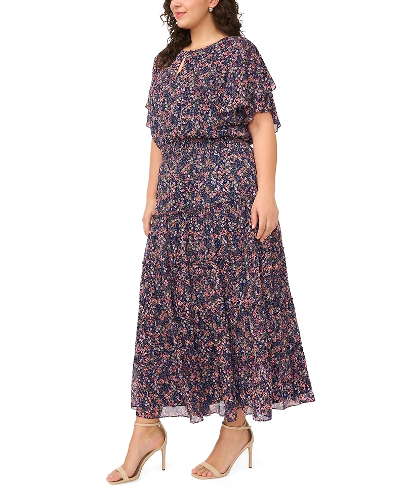 Msk Plus Key-Hole Neck Chiffon Midi Dress