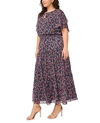Msk Plus Key-Hole Neck Chiffon Midi Dress