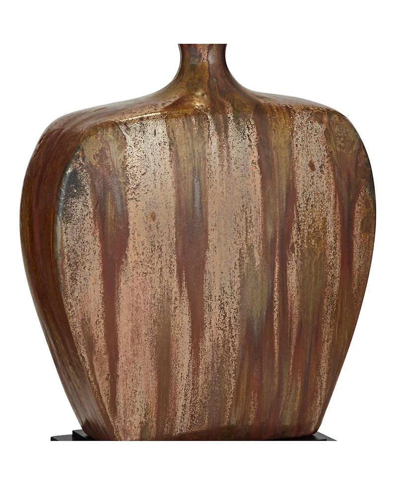 Possini Euro Design Julius Modern Table Lamps 27" Tall Set of 2 Ceramic Copper Drip Rectangular Fabric Shade for Bedroom Living Room Bedside Offi