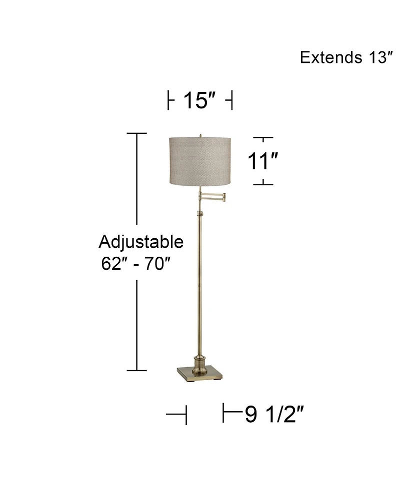 360 Lighting Chic Style Swing Arm Adjustable Floor Lamp 70" Tall Antique Brass Drum Shade for Living Room Reading House Bedroom