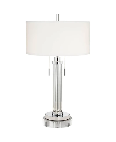 Possini Euro Design Cadence Modern Table Lamp with Square Riser 33" Tall Glass Column Shade for Bedroom Living Room Bedside Nightstand Office