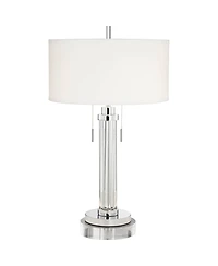 Possini Euro Design Cadence Modern Table Lamp with Square Riser 33" Tall Glass Column Shade for Bedroom Living Room Bedside Nightstand Office