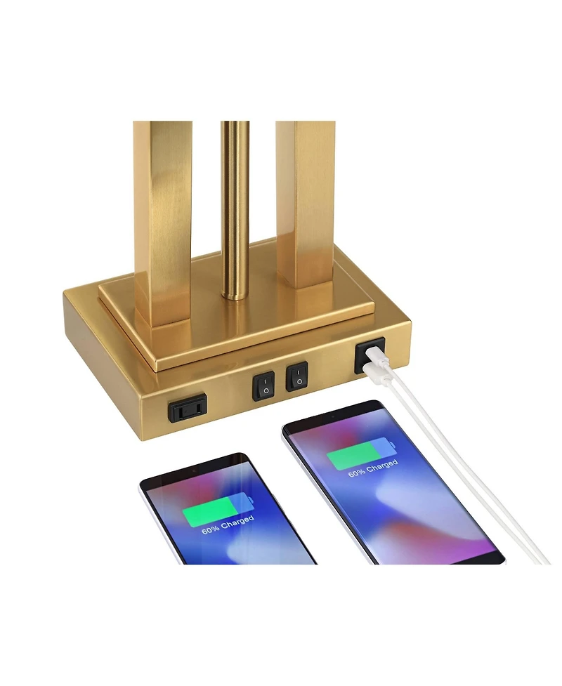Possini Euro Design Deacon 26" High Traditional Desk Lamps Set of 2 Usb Port Ac Power Outlet Gooseneck Brass Finish Metal Charging