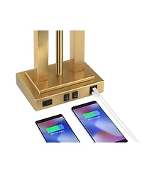 Possini Euro Design Deacon 26" High Traditional Desk Lamps Set of 2 Usb Port Ac Power Outlet Gooseneck Brass Finish Metal Charging