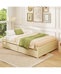 Sugift Wooden Bed Frame with Rolling Storage Drawers