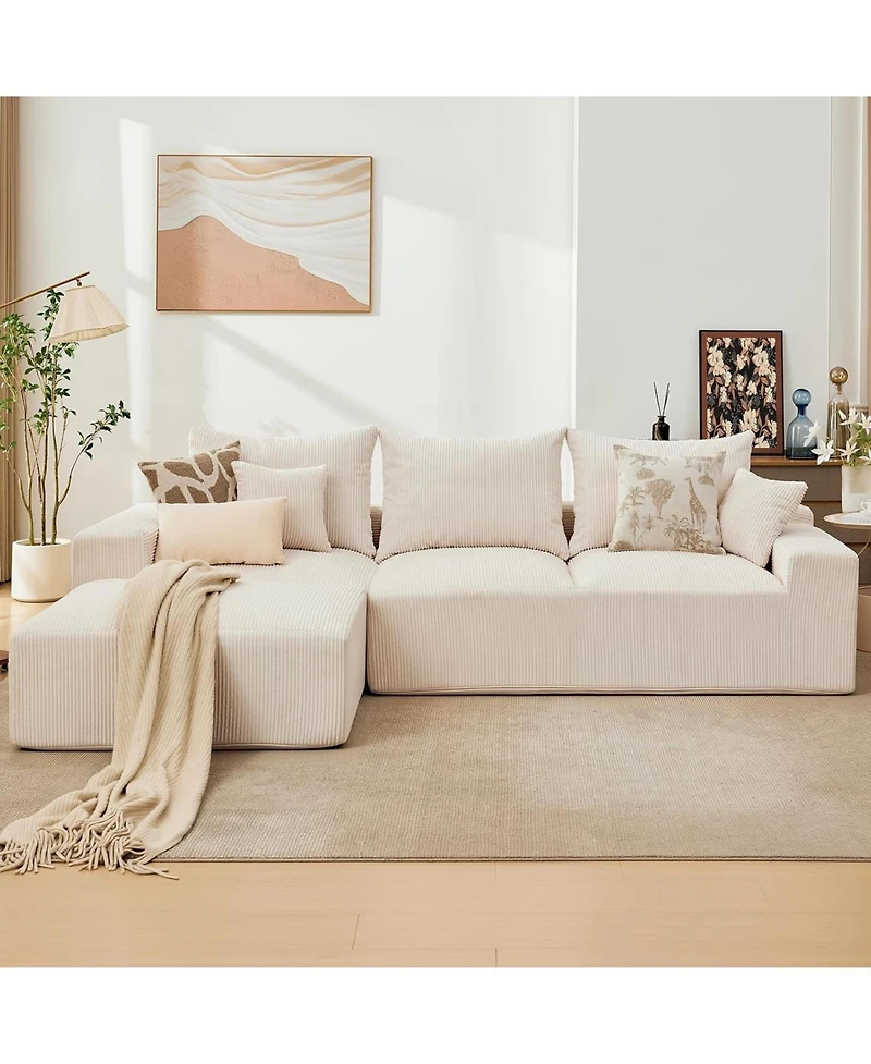 gaomon 110" Modular Sectional Sofa, L-Shaped Corduroy Couch with Chaise and Pillows