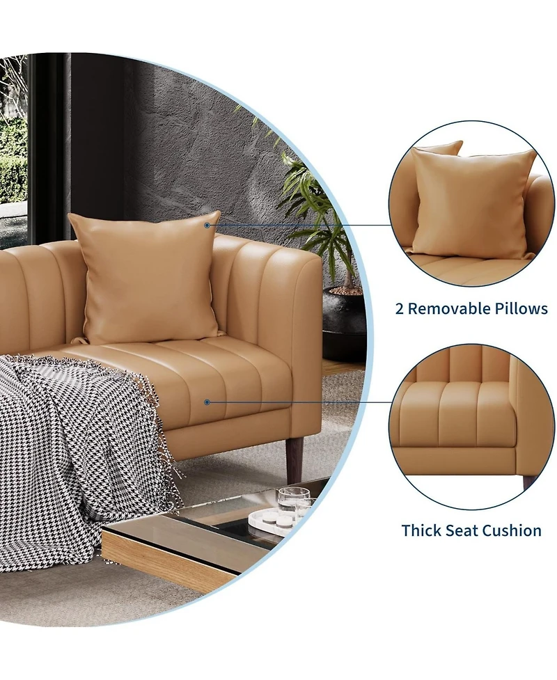 gaomon 83" Faux Leather Sofa, 3-Seater Couch with Pillows, Deep Seat and Wood Legs