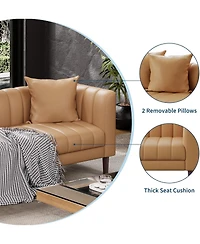gaomon 83" Faux Leather Sofa, 3-Seater Couch with Pillows, Deep Seat and Wood Legs