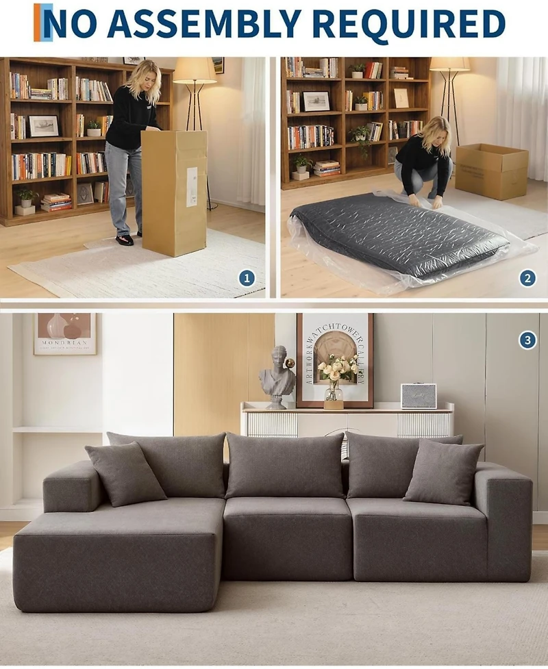 gaomon 108" Modular Cloud Sectional Sofa, L-Shaped Couch with Chaise, Deep Seat, No Assembly