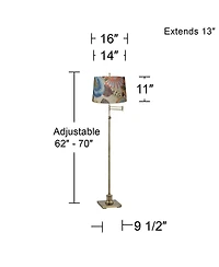 360 Lighting Swing Arm Floor Lamp Adjustable Height 70" Tall Antique Brass Tropic Flower Drum Shade for Living Room Reading Bedroom Office
