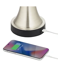 360 Lighting Seymore Modern Table Lamps 26" High Set of 2 Silver with Usb Charging Port Led Touch On Faux Drum Shade for Bedroom Desk