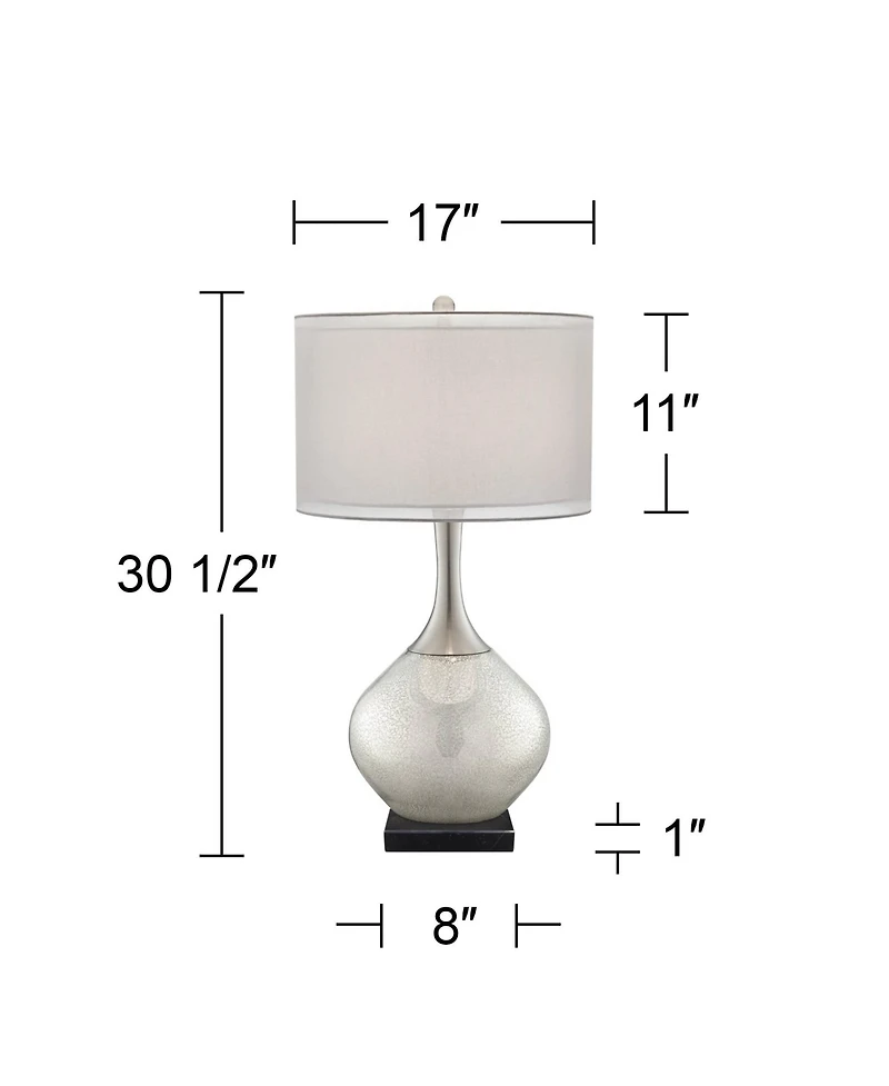 Possini Euro Design Swift Modern Table Lamp with Square Marble Riser 30 1/2" Tall Glass Chrome Drum Shade for Bedroom Living Room House Home