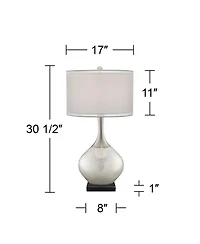 Possini Euro Design Swift Modern Table Lamp with Square Marble Riser 30 1/2" Tall Glass Chrome Drum Shade for Bedroom Living Room House Home
