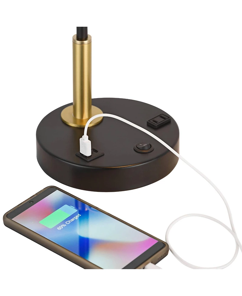 Possini Euro Design Keller 24" High Small Modern Desk Lamp Usb Port Ac Power Outlet Brass Finish Metal Home Office Charging