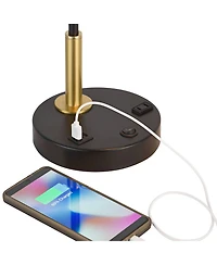 Possini Euro Design Keller 24" High Small Modern Desk Lamp Usb Port Ac Power Outlet Brass Finish Metal Home Office Charging