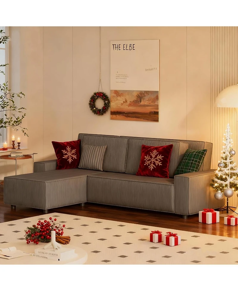 gaomon Corduroy Sectional Sofa, L-Shaped Couch with Deep Chaise for Living Room and Apartment