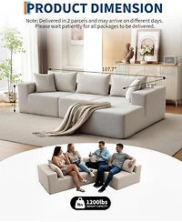 gaomon 108" Modular Cloud Sectional Sofa, L-Shaped Couch with Chaise, Deep Seat, No Assembly - Beige (cotton linen fabric)