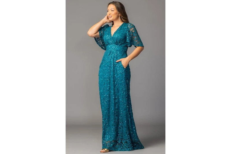 Kiyonna Women's Luminous Sequin Lace Evening Gown with Pockets