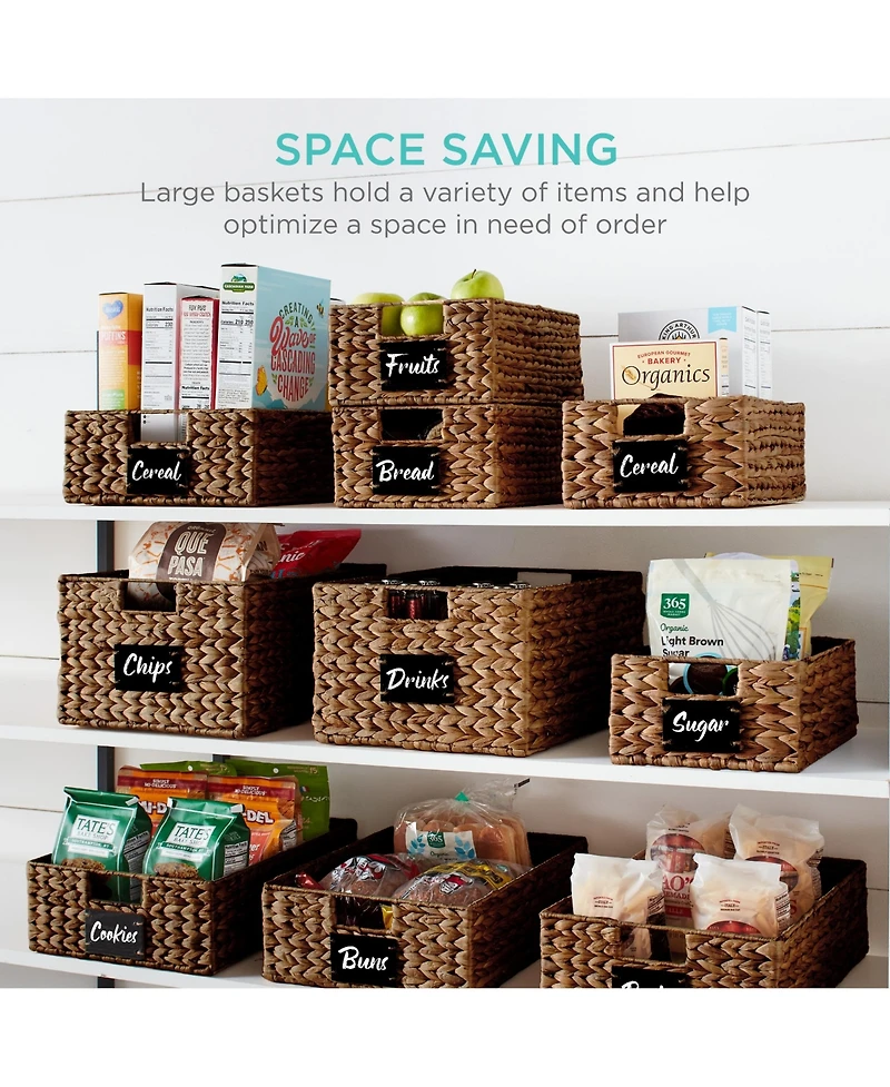 Best Choice Products Set of 4 12in Woven Water Hyacinth Pantry Baskets w/ Chalkboard Label, Chalk Marker