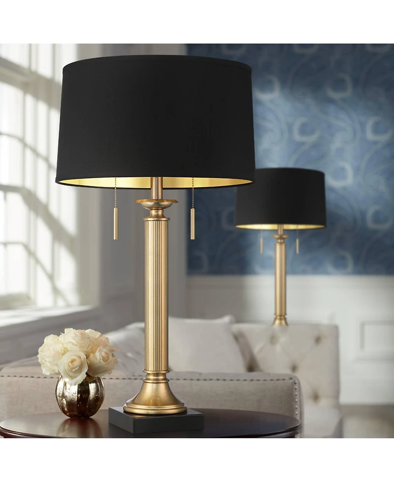 Possini Euro Design Wynne 30" Tall Large Traditional End Table Lamps Set of 2 Dual Usb Ports Gold Metal Shade Charging