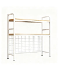 Yigii 2-Tier Desktop Hutch Bookshelf Metal Grid Panel Storage Organizer