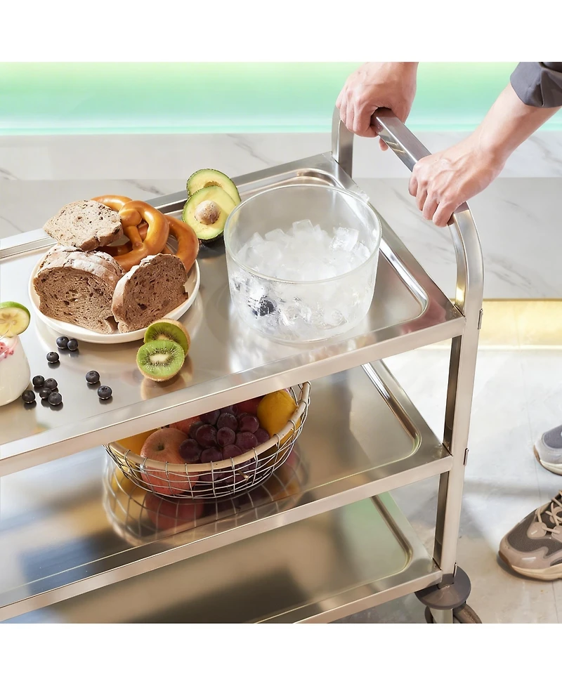 Yigii Stainless Steel Utility Cart Locking Casters Removable Shelf Kitchen Restaurant