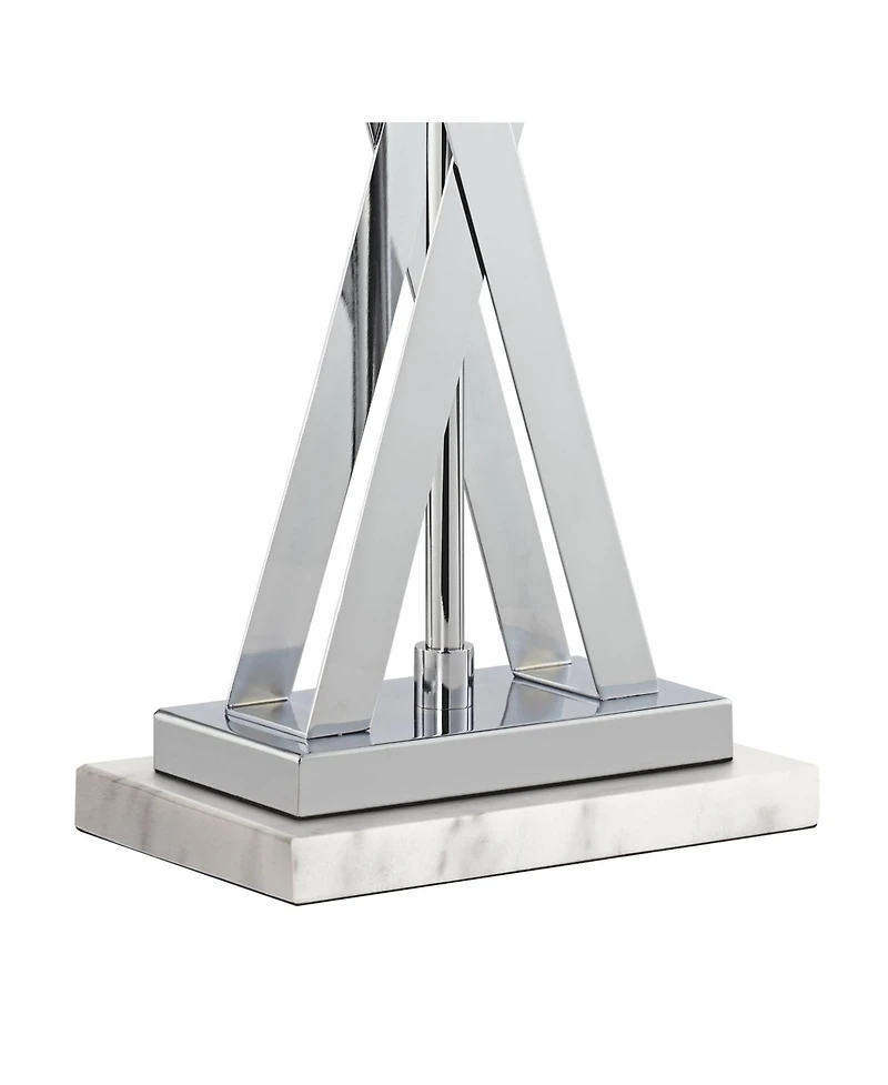 Possini Euro Design Proxima Modern Table Lamp with Marble Riser 28" Tall Chrome Silver Metal Double Shades for Bedroom Living Room House Home