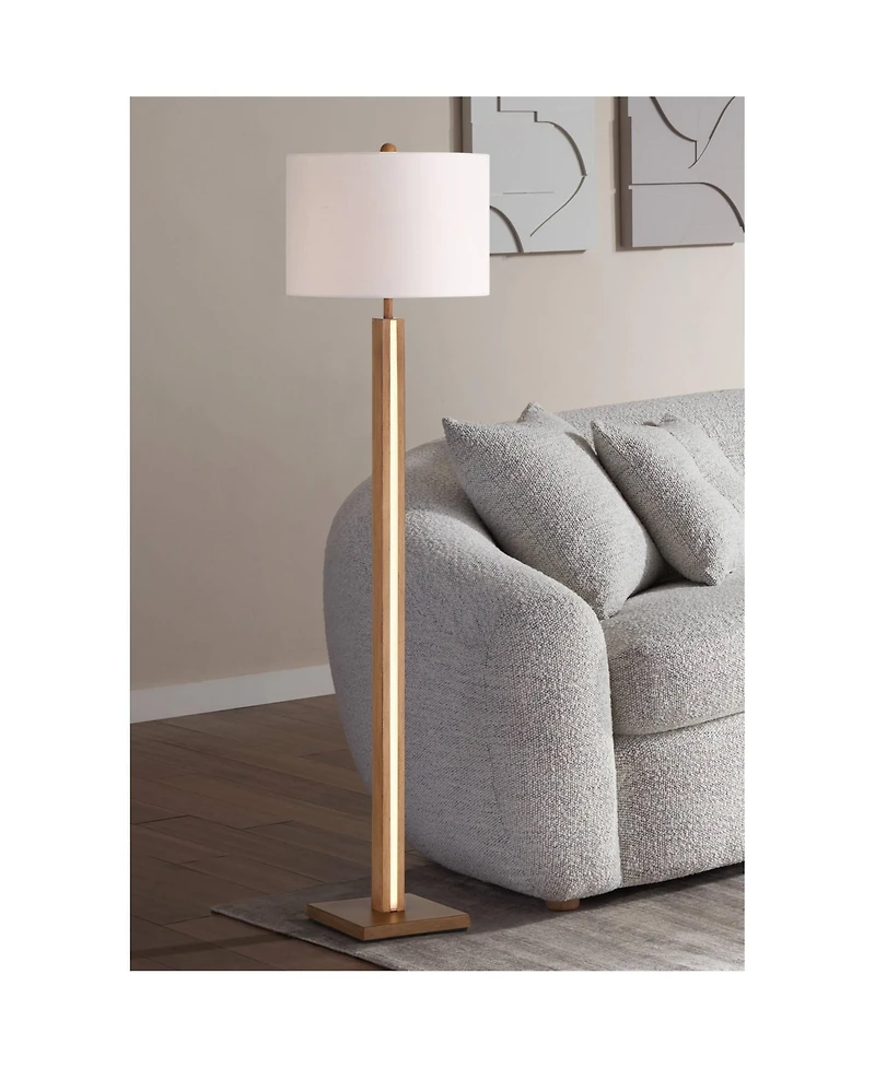 Possini Euro Design Brookline Farmhouse Rustic 63" Tall Standing Floor Lamp Column with Led Side Light Wood Walnut Finish