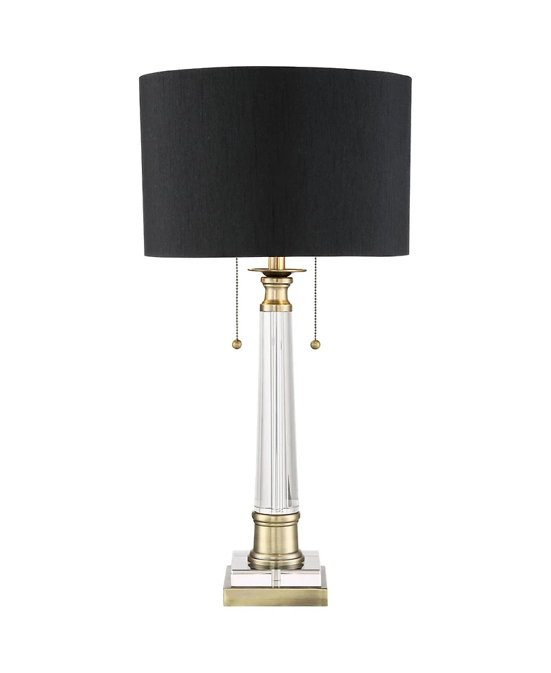 Stephan Traditional Luxury Table Lamp 30" Tall Crystal Column Antique Brass Gold Black Drum Shade Decor for Living Room Bedroom House Bedside Nightsta