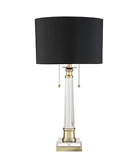 Stephan Traditional Luxury Table Lamp 30" Tall Crystal Column Antique Brass Gold Black Drum Shade Decor for Living Room Bedroom House Bedside Nightsta
