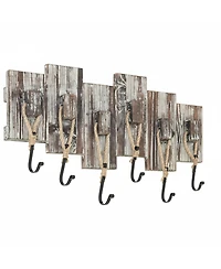 Yigii Wall Mounted Torched Wood Coat Rack Nautical Rope Metal Hooks Entryway Storage