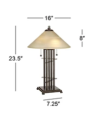 Franklin Iron Works 23.5" Rustic Farmhouse Accent Table Lamp with Alabaster Glass Shade and Dimmer