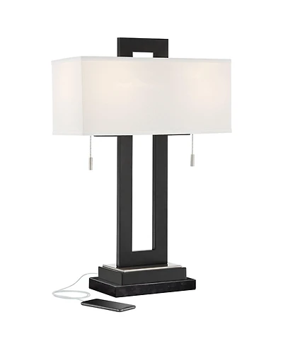 360 Lighting Neil Modern Table Lamp with Marble Riser 26" High Two Tone Usb Charging Port Rectangular Shade for Bedroom House Home Desk