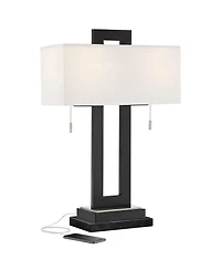 360 Lighting Neil Modern Table Lamp with Marble Riser 26" High Two Tone Usb Charging Port Rectangular Shade for Bedroom House Home Desk
