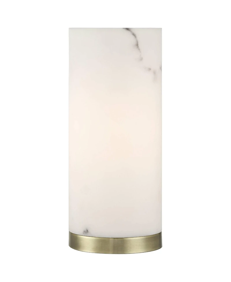 360 Lighting Renier High Small Cylinder Modern Glam Accent Table Lamp Faux Alabaster Brass Finish Metal Living Room