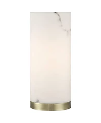 360 Lighting Renier High Small Cylinder Modern Glam Accent Table Lamp Faux Alabaster Brass Finish Metal Living Room
