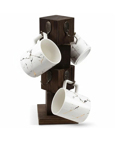 Yigii Rustic Solid Wood Coffee Mug Holder Tree 8 Hooks Farmhouse Cup Rack