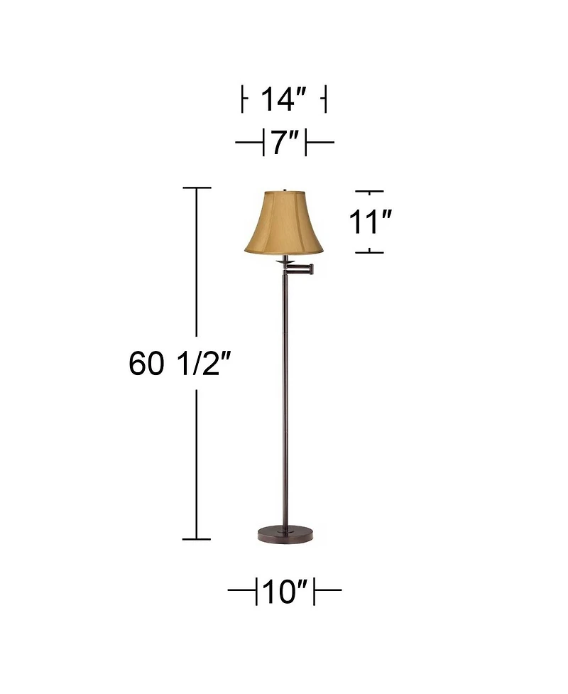 360 Lighting Swing Arm Floor Lamp 60.5" Tall Bronze Coppery Fabric Bell Shade for Living Room Reading Bedroom Office