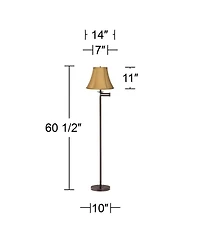 360 Lighting Swing Arm Floor Lamp 60.5" Tall Bronze Coppery Fabric Bell Shade for Living Room Reading Bedroom Office