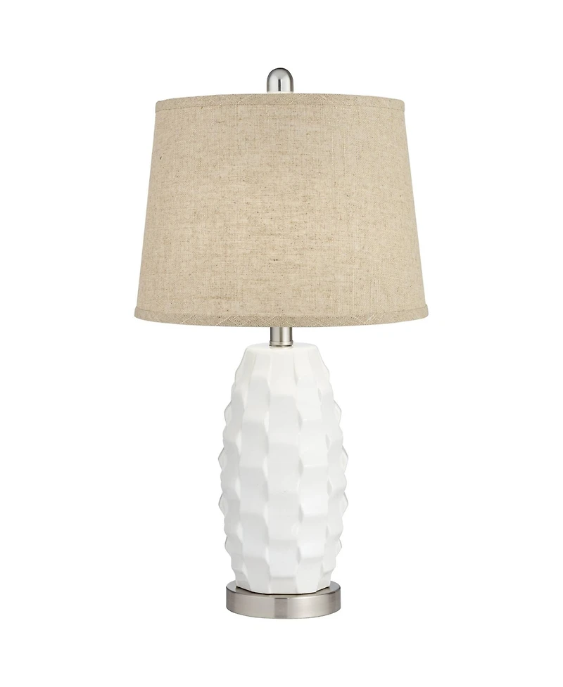 360 Lighting Modern Coastal Table Lamps 24 1/2" High Set of 2 Ceramic Led Burlap Drum Shade for Bedroom Living Room House Bedside Nightstand