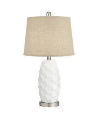 360 Lighting Modern Coastal Table Lamps 24 1/2" High Set of 2 Ceramic Led Burlap Drum Shade for Bedroom Living Room House Bedside Nightstand