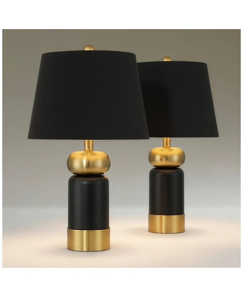 360 Lighting Anthem 19" High Small Modern Accent Table Lamps Set of 2 Brass Finish Metal Shade Living Room Bedroom