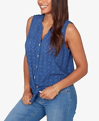 Ruby Rd. Petite Tie-Front Eyelet Sleeveless Top