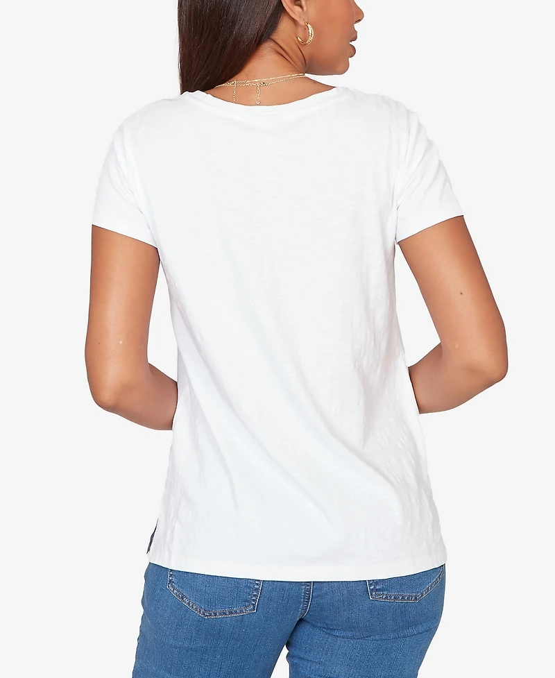 Ruby Rd. Petite Paisley Lace Solid Knit T-Shirt
