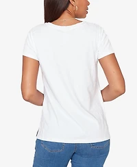 Ruby Rd. Petite Paisley Lace Solid Knit T-Shirt