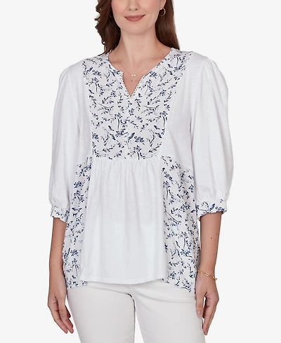 Ruby Rd. Petite Mixed Fabric Sharkbite Knit Top