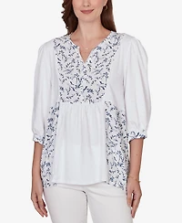 Ruby Rd. Petite Mixed Fabric Sharkbite Knit Top