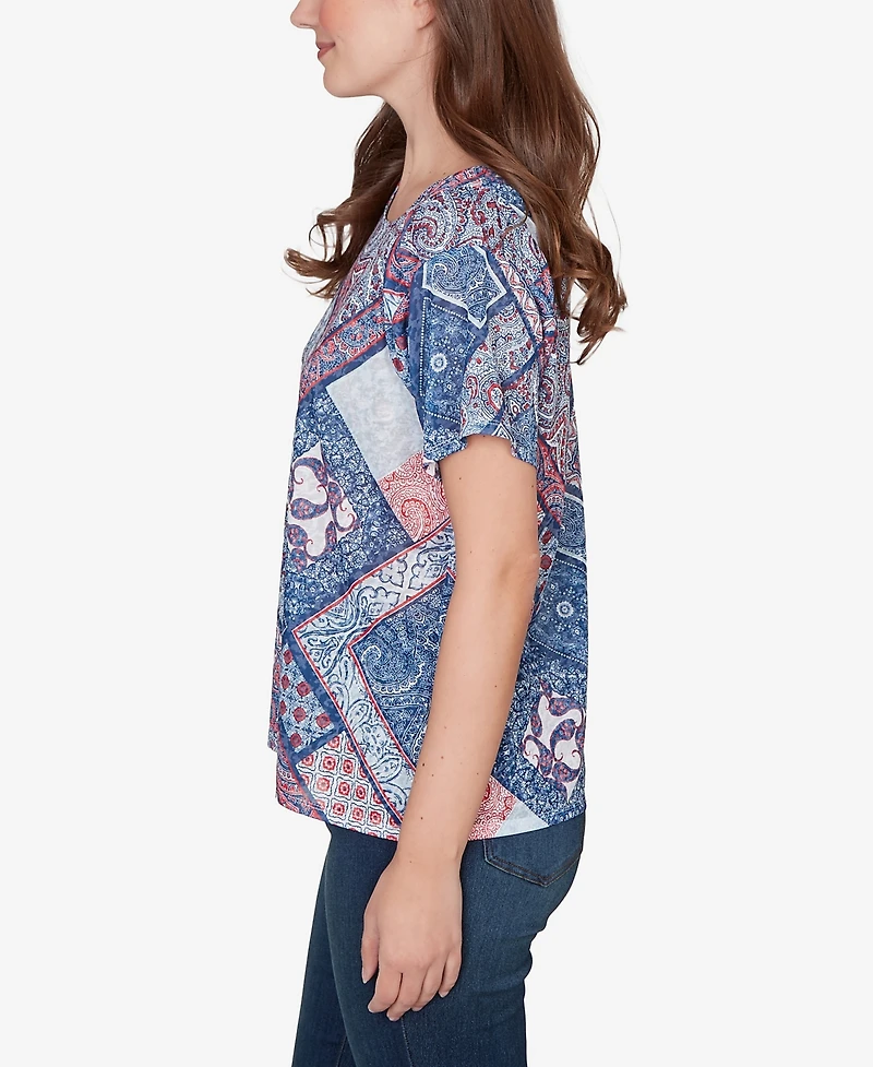 Ruby Rd. Petite Patchwork Shirred Scoop Neck T-Shirt